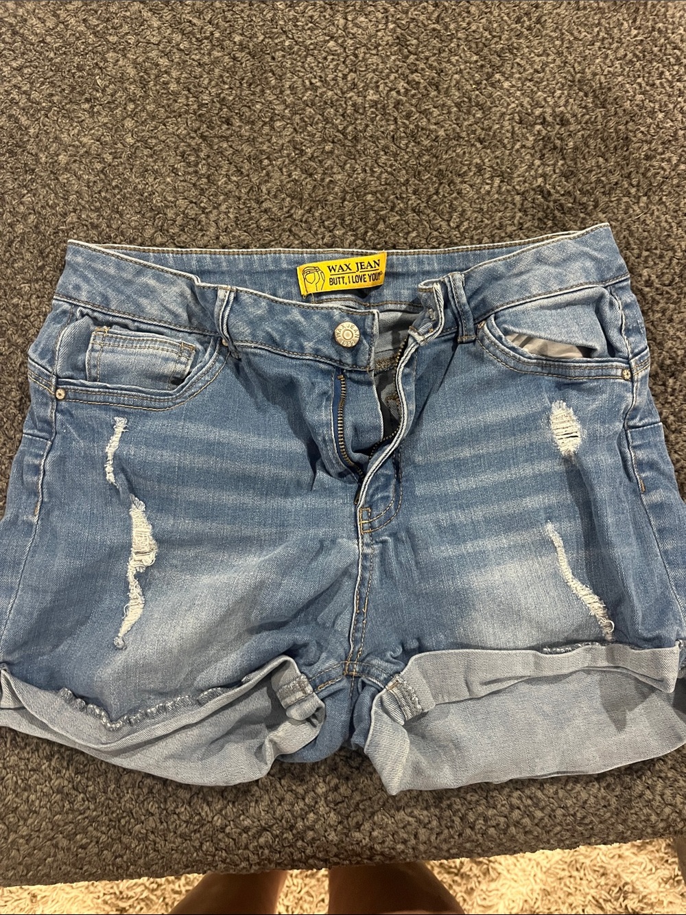Wax Jean Light Blue Distressed Rolled-Hem Denim Shorts
